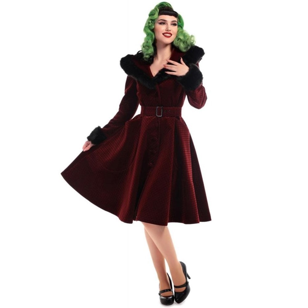 CALLIE COLLECTIF QUILTED VELVET SWING COAT IN WINE - PINUP / UK SZ 22 - US SZ 18